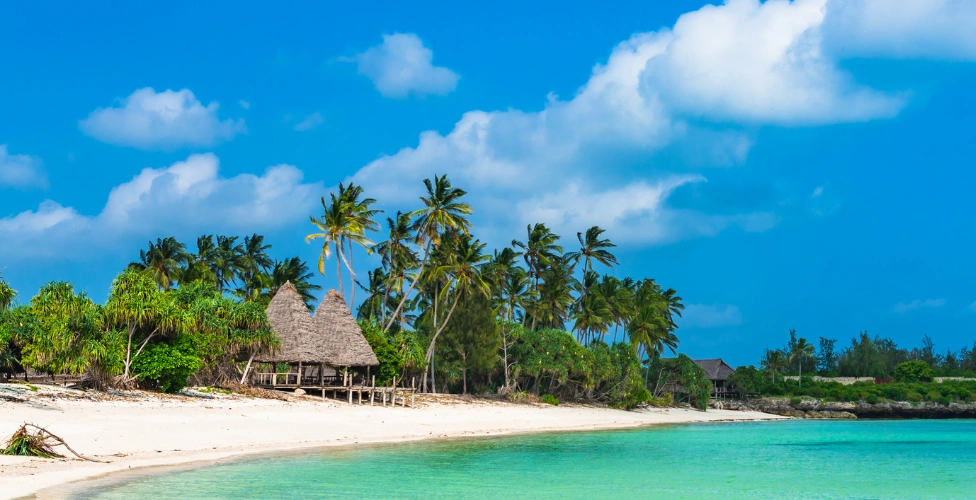 Zanzibar trip cost from India — turquoise ocean waters and white sand beach with traditional dhow